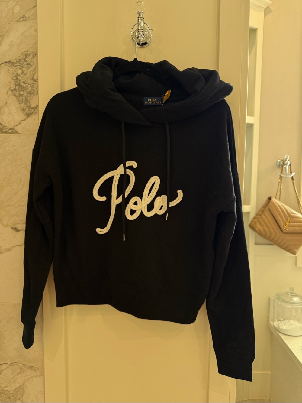 Ralph Lauren Black Hoodie with White 'Polo' Script